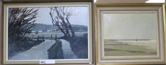 Norman James Battershill R.A. (1922-), two oils on panel, Sussex scenes, one signed, 29 x 44cm & 24 x 29cm.
